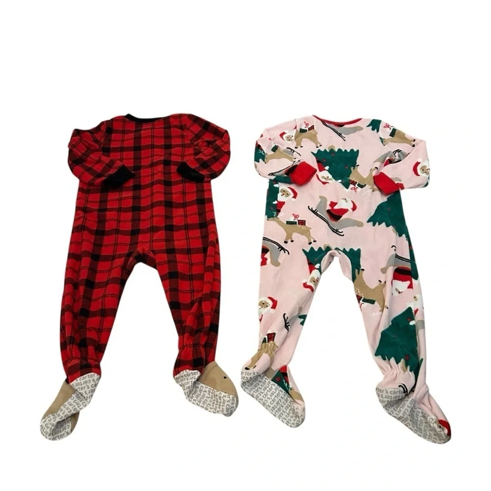 Carters Holiday Fleece Lined Zip Up Footed Pajamas Size Baby Girl 24 Months
